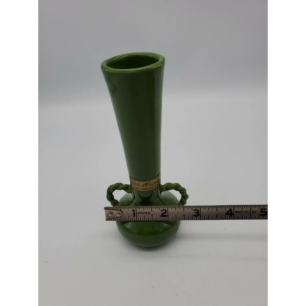 Stibco Pottery Two Twisted  Handled Bud Vase Camp Douglas Wisconsin MCM RARE